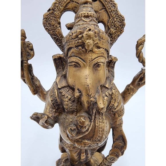 Lord Ganesha Brass 9" Exotic Art Statue Hindu Collectible Religion Symbolism - Picture 10 of 11